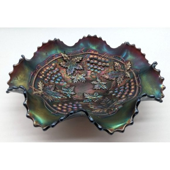 Northwood Iridescent Grape and Cable Plate Carnival Glass Vintage - Picture 16 of 16